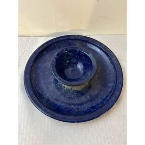 NC Appalachian Pottery dip chip platter one piece blue 10.5"‎ diameter